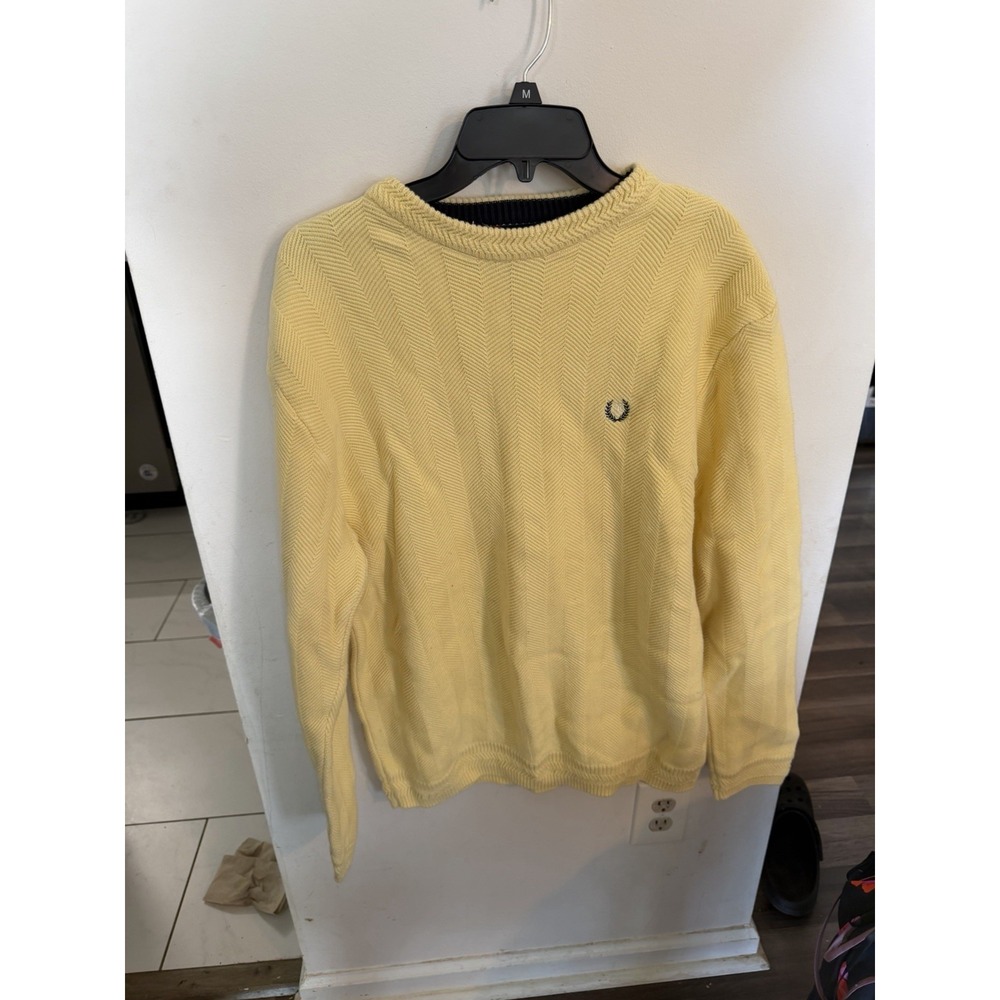 Chaps Ralph Lauren Sweater Mens Medium Yellow Herringbone Crewneck Pullover